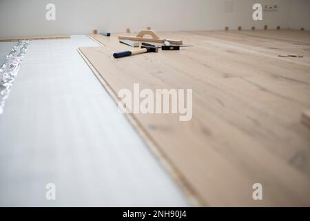 parquet dans une nouvelle chambre, loft, nouvelle maison Banque D'Images