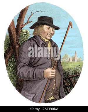 John Metcalf (1717-1810), connu sous le nom de Blind Jack, a été le premier constructeur routier professionnel à émerger pendant la révolution industrielle. Aveugle dès l'âge de six ans, il était connu pour la période entre 1765 et 1792 quand il a construit environ 180 miles (290 km) de route turnpike, principalement dans le nord de l'Angleterre. Il est devenu connu comme l'un des pères de la route moderne. De 'Collection de quatre cents portraits de personnages remarquables, excentriques et notoires', vers 1880. Colorisé. Banque D'Images