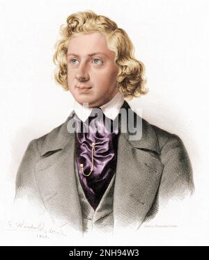 Niels Wilhelm Gade (1817-1890) est un compositeur, chef d'orchestre, violoniste et organiste danois. Gravure par Johann Georg Weinhold (1813-1880) de 1845. Colorisé. Banque D'Images