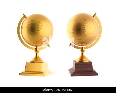 Placez la coupe de football en forme de globe sur un fond blanc isolé. 3D rendu Banque D'Images