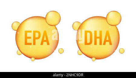 EPA, DHA Gouttes vecteur défini. Trois Omega. La vitamine. Vector illustration. Illustration de Vecteur