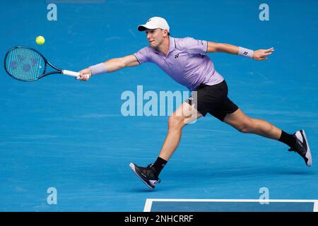 January 19, 2023: 2nd seed Casper RUUD of Norway in action against Jenson BROOKSBY of the USA in the Men's Singles match match on day 4 of the 2023 Australian Open on Rod Laver Arena, in Melbourne, Australia. Sydney Low/Cal Sport Media. (Credit Image: © Sydney Low/CSM via ZUMA Press Wire) (Cal Sport Media via AP Images)
