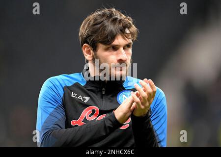 FRANCFORT - Khvicha Kvaratskhelia de la SSC Napoli avant le match de 16 de la Ligue des champions de l'UEFA entre Eintracht Frankfurt et la SSC Napoli au stade Bank Park en Allemagne sur 21 février 2023 à Francfort-sur-le-main, en Allemagne. AP | hauteur néerlandaise | GERRIT DE COLOGNE Banque D'Images