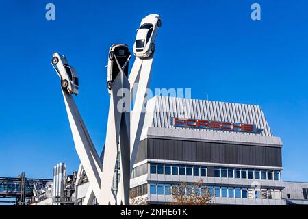 Porscheplatz avec l'inspiration artistique 911 par Gerry Judah, Siège de Porsche Zuffenhausen, Stuttgart, Allemagne Banque D'Images