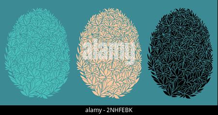 Oeufs de Pâques sous forme d'un fond de fleurs. Ambiance printanière sous la forme d'un motif floral. Œufs noirs et de couleur. Illustration de Vecteur