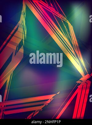 Affiche abstraite colorée avec cadre triangulaire sur fond sombre. Modèle graphique Banque D'Images