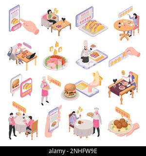 Icônes de classement isométrique du restaurant avec illustration vectorielle isolée du système d'étoiles michelin Illustration de Vecteur