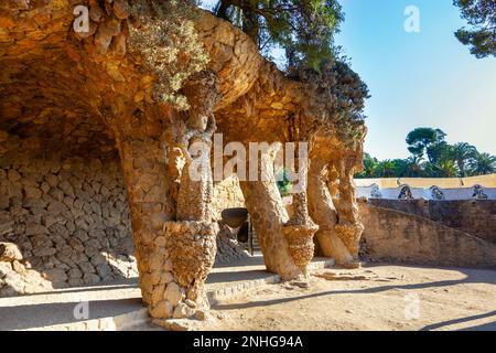 Pòrtic de la Bugadera (buanderie Portico), Parc Güell à Barcelone, Espagne Banque D'Images