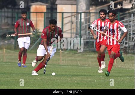 Inde. 21st févr. 2023. Action de Mohun Bagan Player contre Punjab Sports Club à Kolkata. (Credit image: © Suraranjan Nandi/Pacific Press via ZUMA Press Wire) USAGE ÉDITORIAL SEULEMENT! Non destiné À un usage commercial ! Banque D'Images