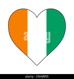 Drapeau en forme de coeur de Côte d'Ivoire. J'aime la Côte d'Ivoire. Visitez la Côte d'Ivoire. Afrique de l'Ouest. Union africaine. Conception graphique d'illustration vectorielle. Illustration de Vecteur