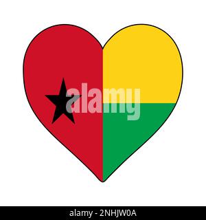 Drapeau de forme de coeur de Guinée-Bissau. J'aime la Guinée-Bissau. Visite en Guinée-Bissau. Afrique de l'Ouest. Union africaine. Conception graphique d'illustration vectorielle. Illustration de Vecteur