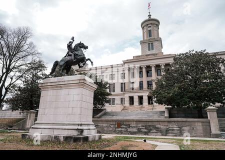 Tennessee State Capitol, Greek Revival 1845-1859 bâtiment législatif et terrain abritant la tombe du président James K. Polk, Nashville, Tennessee Banque D'Images