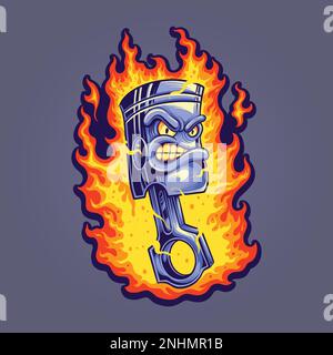 Effrayant Angry Flame piston Racing logo illustrations dessins animés illustrations vectorielles pour votre travail logo, t-shirt, autocollants et étiquettes Illustration de Vecteur