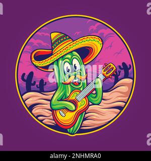 Sombrero guitare cinco de mayo illustrations cactus mexicaines illustrations vectorielles pour votre travail logo, t-shirt, autocollants et dessins d'étiquettes Illustration de Vecteur