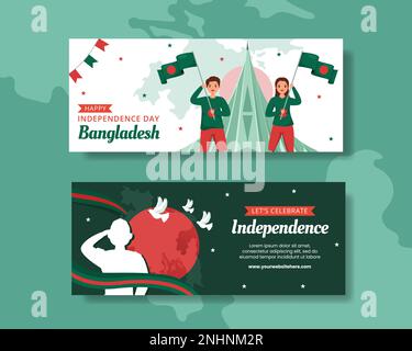 Happy Independence Bangladesh Day horizontal Banner Flat dessin main dessins modèles Illustration Illustration de Vecteur