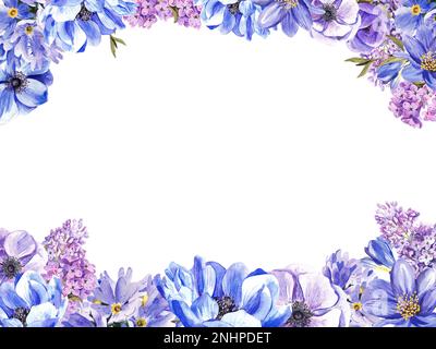 Cadre de fleurs de printemps sur fond blanc. isolation de l'illustration aquarelle Banque D'Images