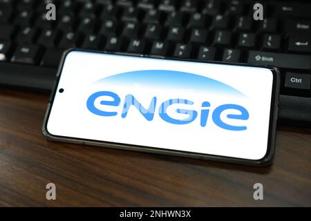 Chine. 22nd févr. 2023. Dans cette illustration, un logo Engie s'affiche sur l'écran d'un smartphone. (Photo de Sheldon Cooper/SOPA Images/Sipa USA) crédit: SIPA USA/Alay Live News Banque D'Images