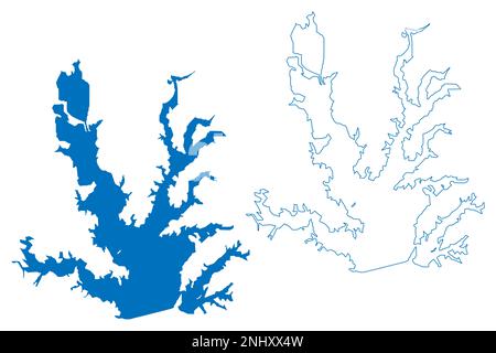 Lake Lewisville Reservoir (États-Unis d'Amérique, Amérique du Nord, États-unis, Texas) carte illustration vectorielle, croquis de gribouillage carte du barrage Garza-Little Elm Illustration de Vecteur