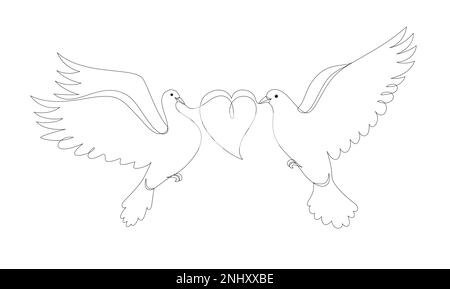 Pigeons dans un style moderne abstrait minimaliste une ligne avec un coeur. Illustration de Vecteur