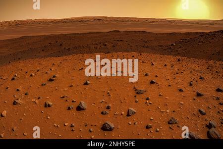Surface de Mars. Paysage sur la planète Mars, scène pittoresque du désert sur la planète rouge. Planète terrestial déserte de couleurs orange Banque D'Images
