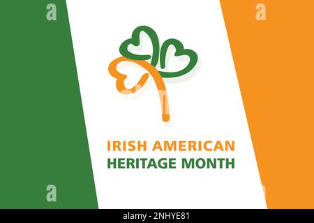 Irish-American Heritage Month, carte de vœux d'affaires avec illustration de vecteur d'arrière-plan moderne de shamrock irlandais Illustration de Vecteur