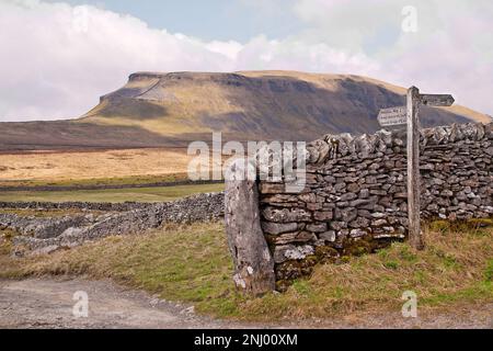 Ces panneaux de sentier sont également la route de la Pennine Way qui vous emmènera de Dale Head au sommet du sommet de Pen-y-Ghent, Yorkshire Dales. Banque D'Images