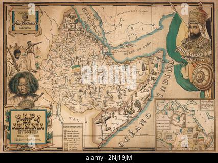 África. Mapa de Abisinia tras la invasión de las trompas italianas en 1935 al mando de Benito Mussolini, contando con la oposición del Reino ONUDI, la tibieza de Francia y el total apoyo de Alemania. Banque D'Images