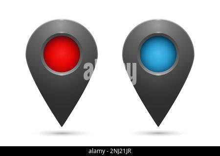 Icônes de géolocalisation réalistes avec inserts colorés sur fond blanc. Illustration de Vecteur