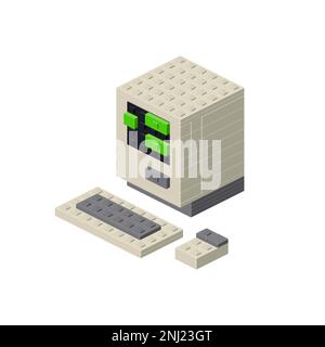 Rétro ordinateur 80s en isométrie sur fond blanc. Clipart vectoriel Illustration de Vecteur