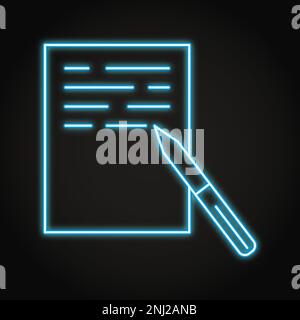 Stylo et papier avec icône de texte au néon en style ligne. Écriture du symbole de message ou de document. Illustration vectorielle. Illustration de Vecteur