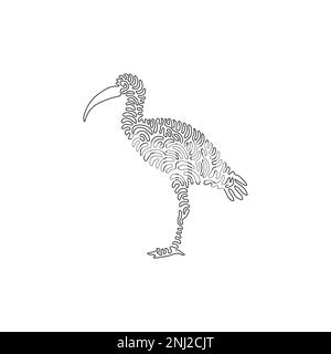 Un seul dessin d'une ligne d'ibises avec de longs, courbés vers le bas de l'art abstrait Dessin en ligne continue dessin vectoriel illustration de mignons ibouis Illustration de Vecteur