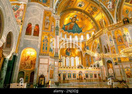 Magnifique icône de la mosaïque orthodoxe dans le Temple de Saint Sava, Belgrade Serbie. Balkans. Banque D'Images