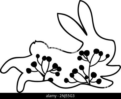 Lapin de Pâques avec baies, lapins fleuris lapin de fantaisie floral avec motif découpé au laser pour la découpe. Gabarit de découpe au laser pour lapin. Illustration de Vecteur