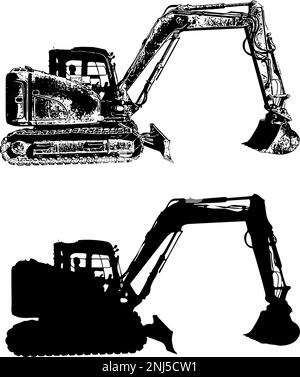 Silhouette de pelle hydraulique et illustration vectorielle d'esquisse Illustration de Vecteur