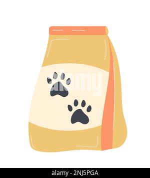 Vecteur alimentaire pour chats et chiens. Canines canines, conserver la nourriture féline . Assortiment d'articles pour animaux de compagnie. Vitamines pour animaux domestiques. Alimentation de la plaque colorée. Bol avec Illustration de Vecteur