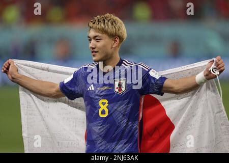 Ritsu Doan du Japon vu lors du match Qatar 2022 de la coupe du monde de la FIFA entre le Japon et l'Espagne au stade international de Khalifa. Note finale: Japon 2:1 Espagne. (Photo de Grzegorz Wajda / SOPA Images/Sipa USA) Banque D'Images