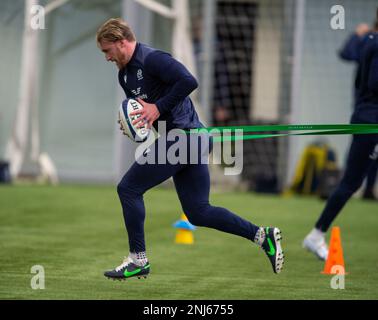 22nd février 2023 : Guinness six Nations 2023. ScotlandÕs Stuart Hogg pendant la session d'entraînement de l'équipe de rugby d'Écosse, Oriam, Riccarton, Édimbourg. Crédit : Ian Rutherford Alay Live News Banque D'Images