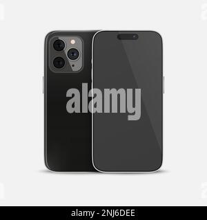 Étui pour smartphone Vector 3D Realistic Black. Modèle de conception de téléphone pour maquette. Téléphone, face avant et face arrière, vue avant Illustration de Vecteur