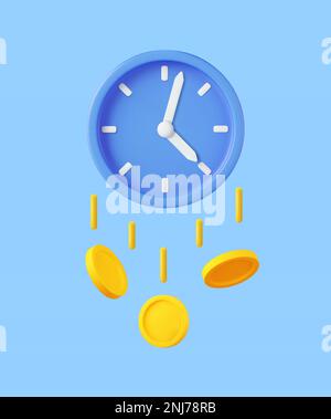 3D horloge avec pièces d'or en dollar Illustration de Vecteur