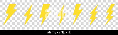 Ensemble de logos de éclair électrique Vector isolé sur fond blanc pour symbole de puissance électrique, affiche, t-shirt. Icône Thunder. Pictogramme de tempête. Flash Illustration de Vecteur