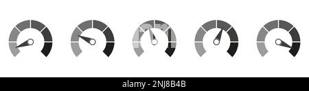 Illustration du vecteur de valeur nominale du compteur de vitesse. Collection de signes de tachymètre colorés avec flèche. Les indicateurs de satisfaction des clients. Illustration de Vecteur