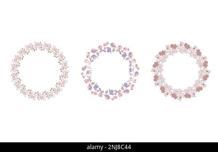 Ensemble de couronnes décoratives à fleurs rondes. Cadres circulaires Illustration de Vecteur