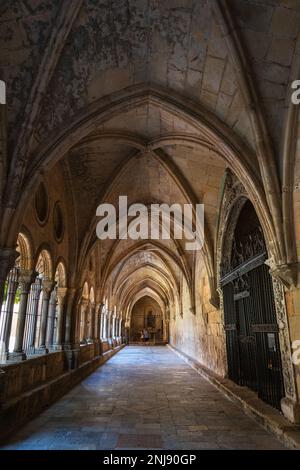 TARRAGONE, ESPAGNE - 6 AOÛT 2022 : cloître de la cathédrale de Tarragone, église catholique romaine construite au début du 12th siècle en architecte roman Banque D'Images