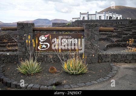 la geria cave de vinification bodega Lanzarote, Iles Canaries, Espagne Banque D'Images