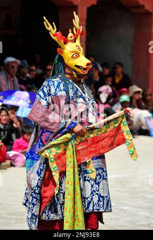 Le moine bouddhiste, Cham Danse Danse Tsam également - au cours du festival. Lamayuru gompa - Ladakh, Jammu-et-Cachemire - Inde Banque D'Images