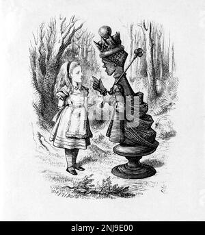 Alice et la Reine Rouge, une illustration de Sir John Tenniel pour Lewis Carroll, « Through the look-Glass, and What Alice y trouva », gravure, 1872 Banque D'Images