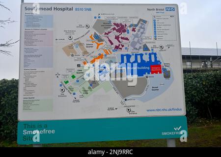 Southmead Hospital North Bristol NHS Trust carte de l'emplacement des bâtiments, Bristol, Angleterre Banque D'Images