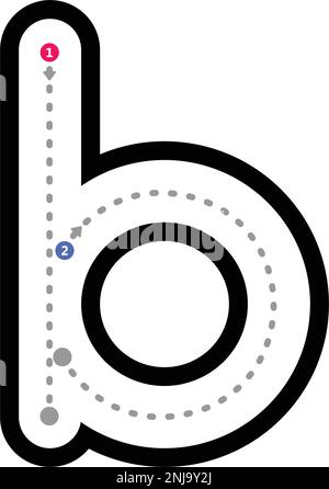 Suivi lettre de l'alphabet b élément minuscule de la ligne pointillée de préécriture pour les enfants de maternelle et d'âge préscolaire feuille de travail pour l'activité de pratique de l'écriture manuscrite Illustration de Vecteur