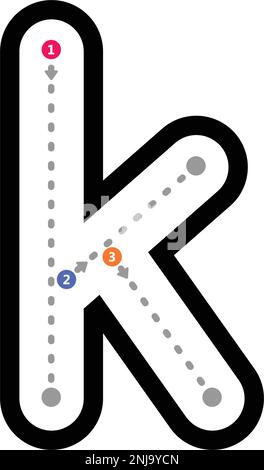 Tracé lettre k minuscule pré-écriture élément de ligne pointillée pour les enfants de maternelle et d'âge préscolaire feuille de travail pour l'activité de pratique de l'écriture manuscrite Illustration de Vecteur