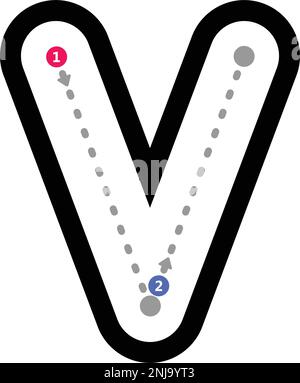 Tracé lettre de l'alphabet v minuscule élément de ligne pointillée de préécriture pour les enfants de maternelle et d'âge préscolaire feuille de travail pour la pratique de l'écriture manuscrite Illustration de Vecteur